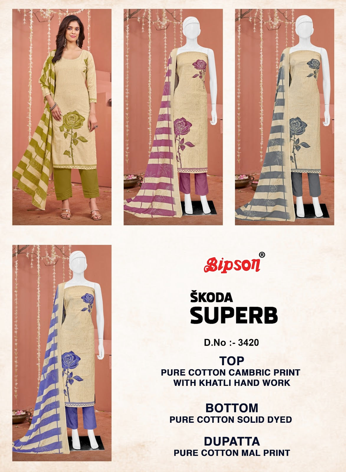 Skoda Superb 3420 Bipson Prints Cotton Cambric Pant Style Suits Exporter Gujarat