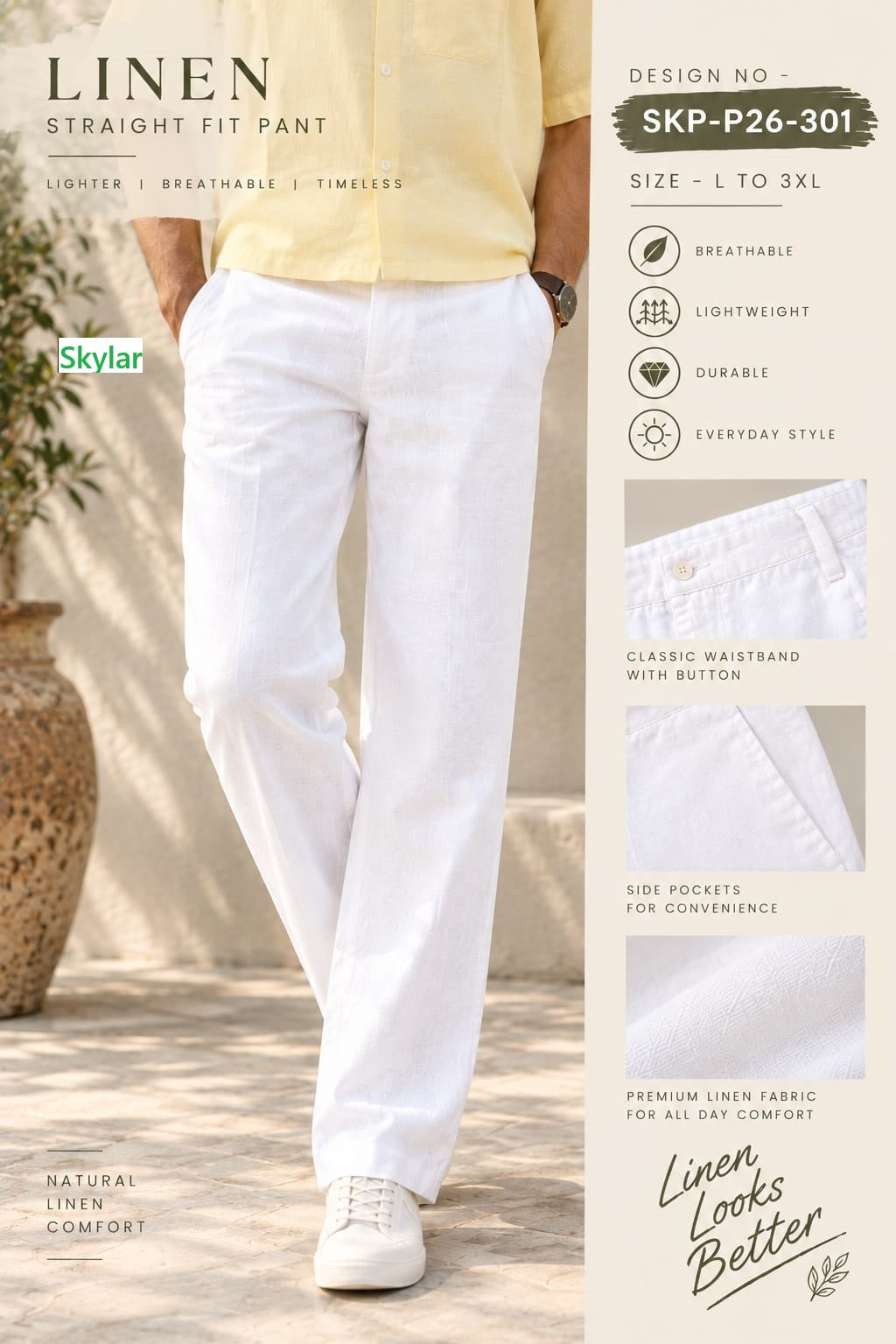 Skp-P26-301 Skylar Linen Mens Pants Wholesale Price