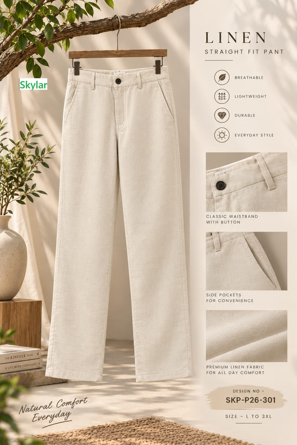 Skp-P26-301 Skylar Linen Mens Pants Wholesale Price