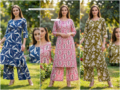 Sky Force Princess Creation Rayon Kurti Plazzo Set Wholesaler Gujarat