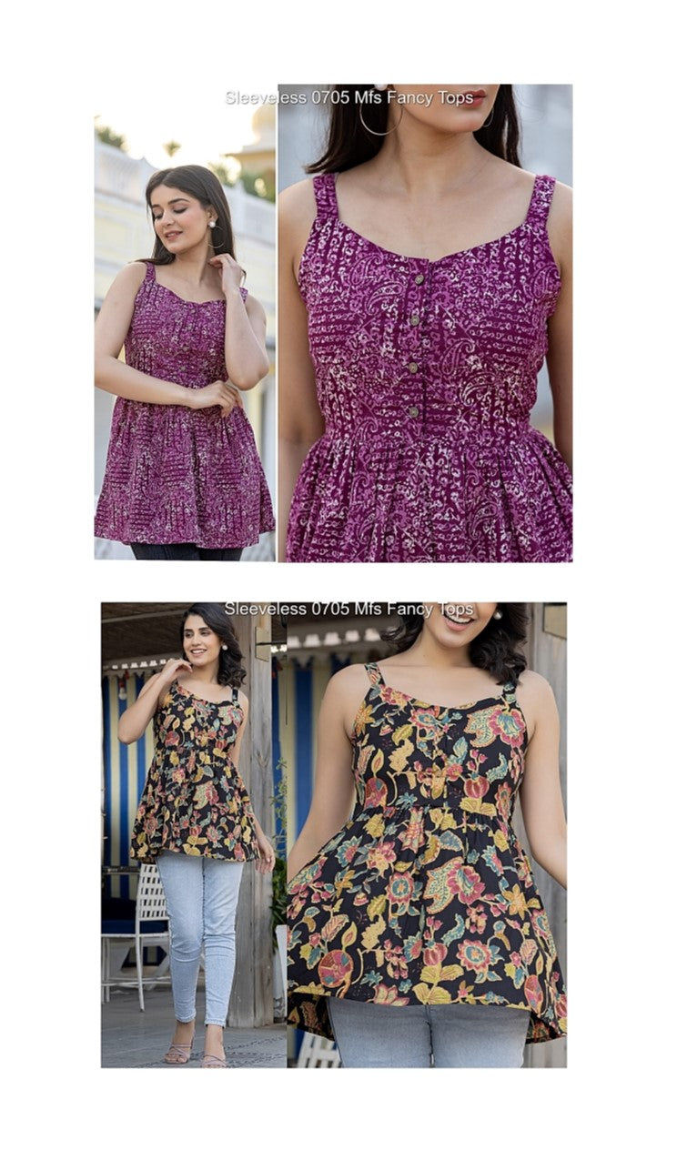Sleeveless 0705 Mfs Cotton Fancy Tops Wholesale Rate
