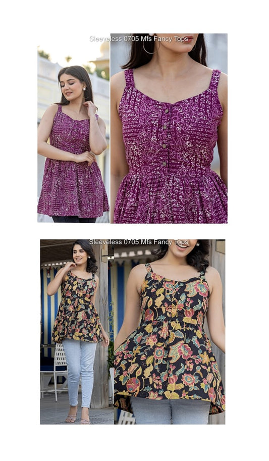 Sleeveless 0705 Mfs Cotton Fancy Tops Wholesale Rate