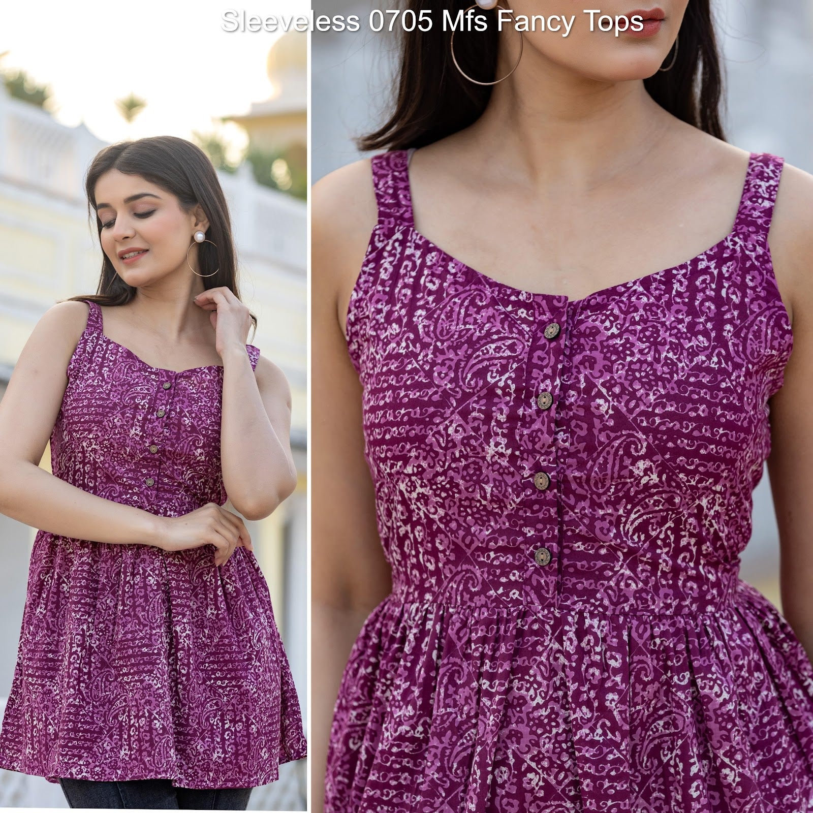 Sleeveless 0705 Mfs Cotton Fancy Tops Wholesale Rate