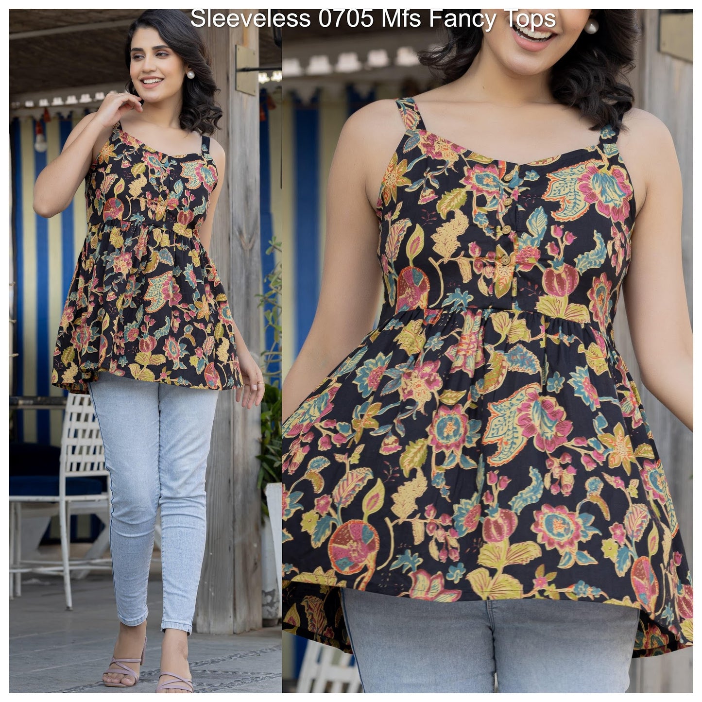 Sleeveless 0705 Mfs Cotton Fancy Tops Wholesale Rate
