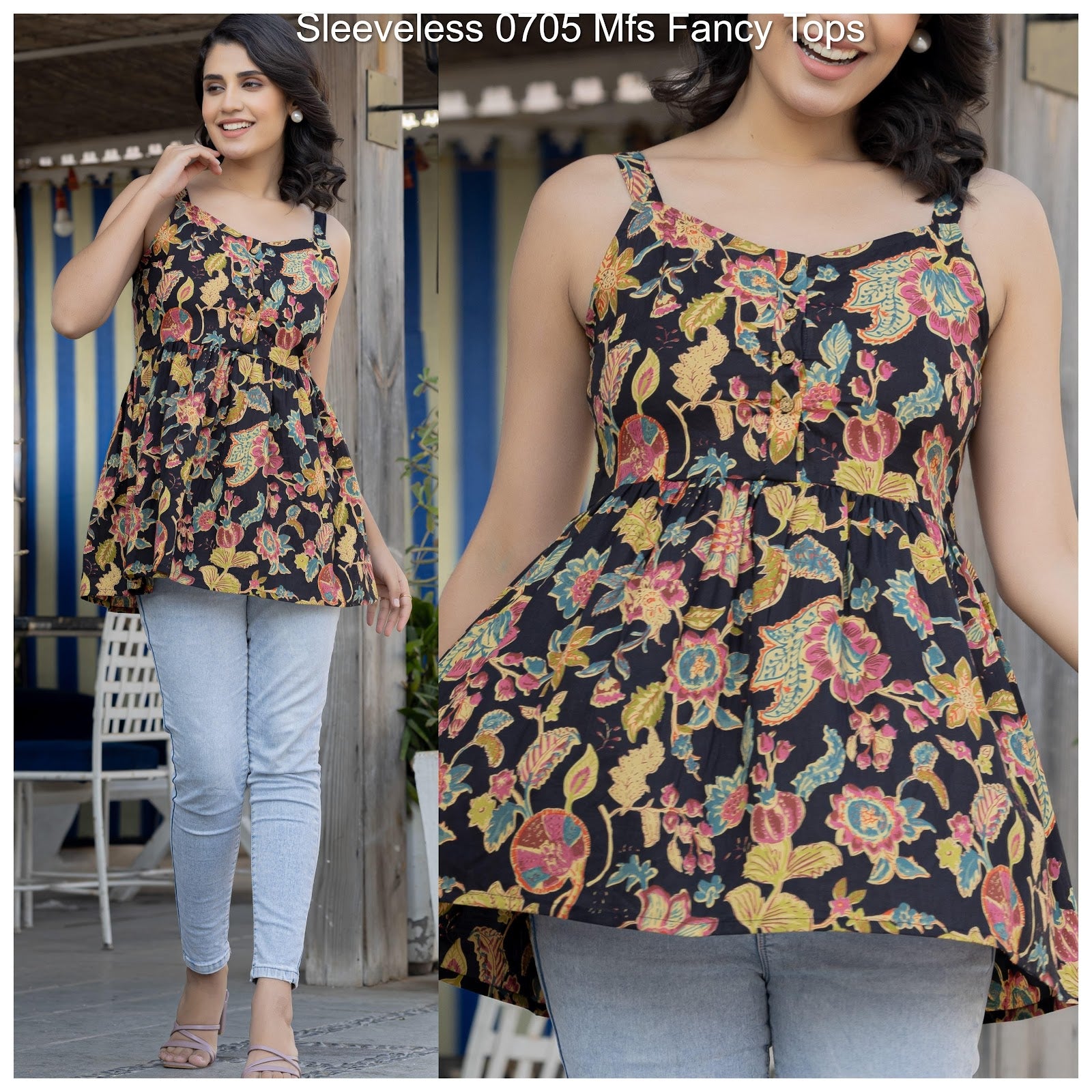 Sleeveless 0705 Mfs Cotton Fancy Tops Wholesale Rate