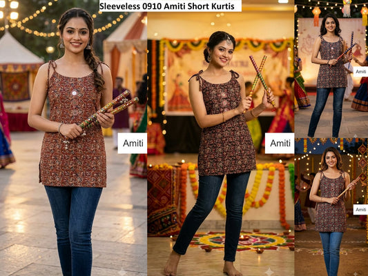 Sleeveless 0910 Amiti Cotton Short Kurtis Exporter