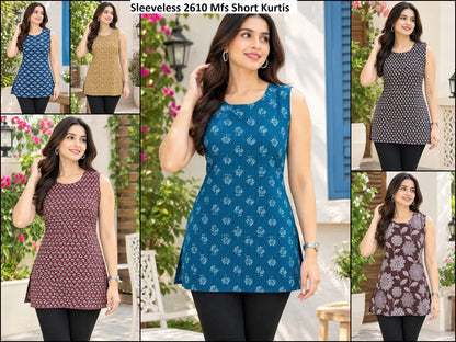 Sleeveless 2610 Mfs Cotton Short Kurtis Exporter