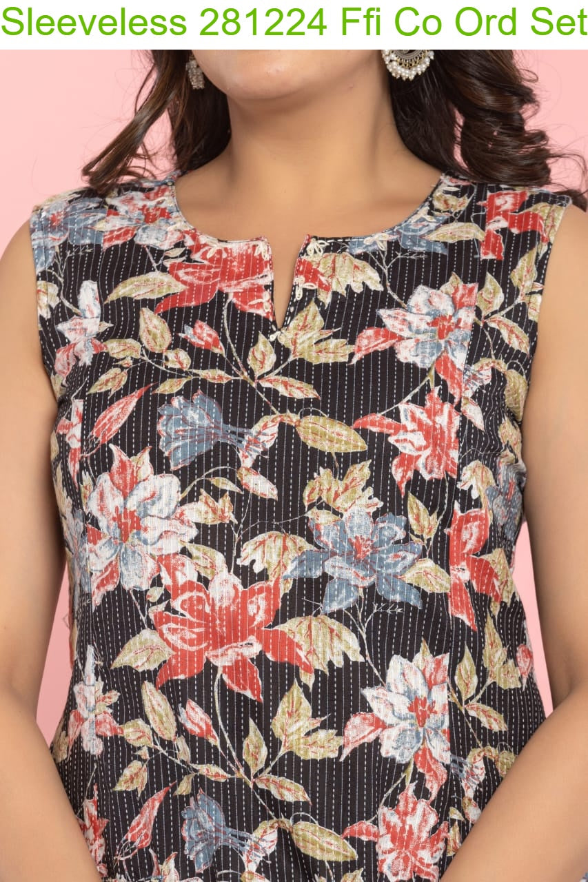 Sleeveless 281224 Ffi Cotton Co Ord Set Wholesale Price
