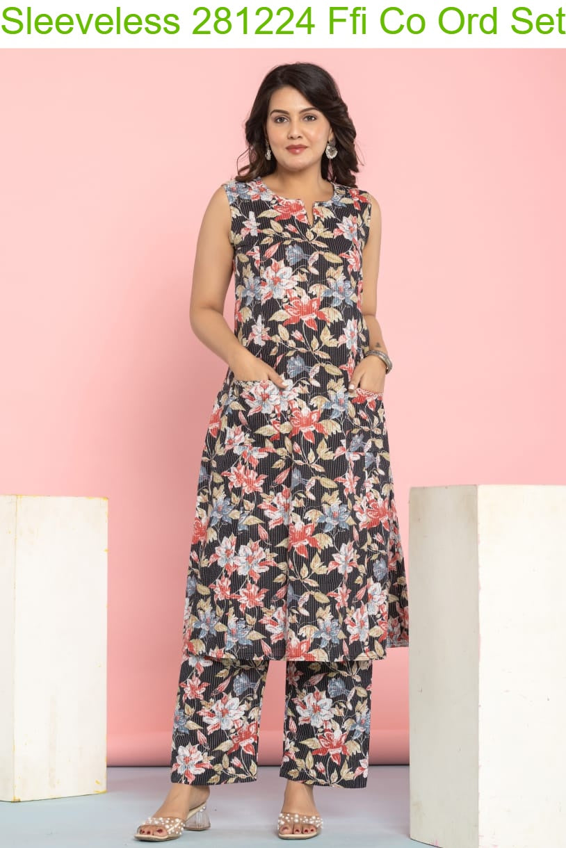 Sleeveless 281224 Ffi Cotton Co Ord Set Wholesale Price