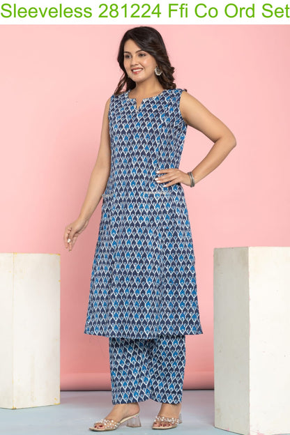 Sleeveless 281224 Ffi Cotton Co Ord Set Wholesale Price
