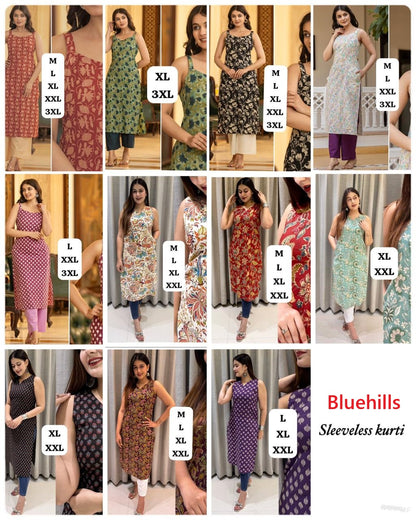 Sleeveless Bluehills Cotton Kurtis Supplier India
