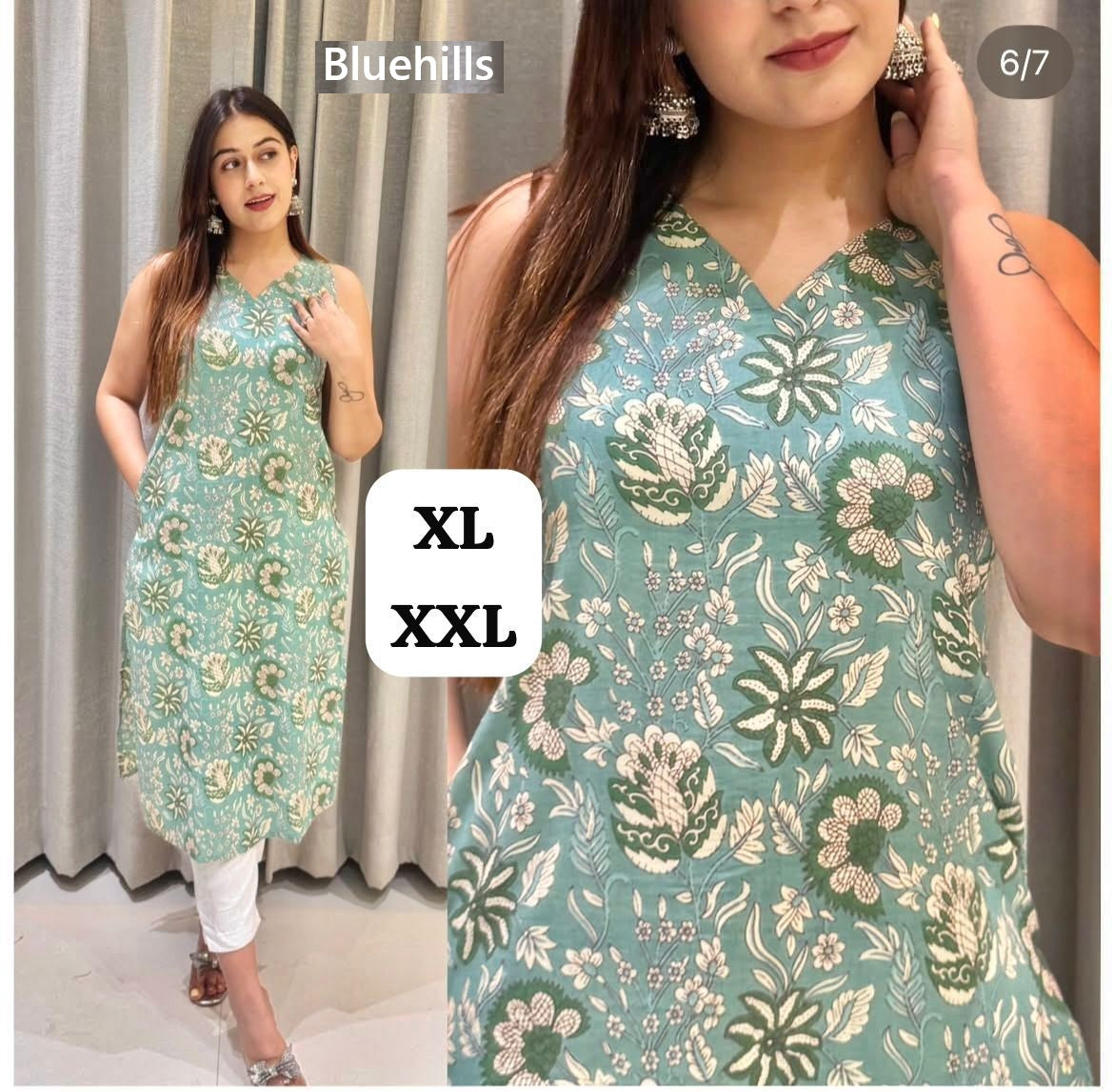 Sleeveless Bluehills Cotton Kurtis Supplier India