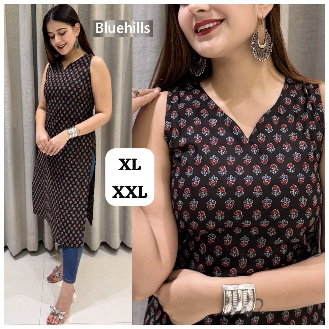 Sleeveless Bluehills Cotton Kurtis Supplier India
