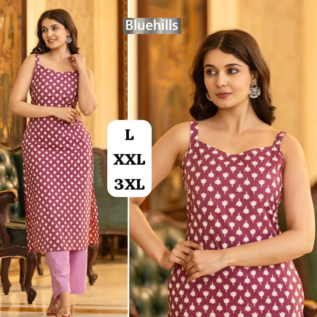Sleeveless Bluehills Cotton Kurtis Supplier India