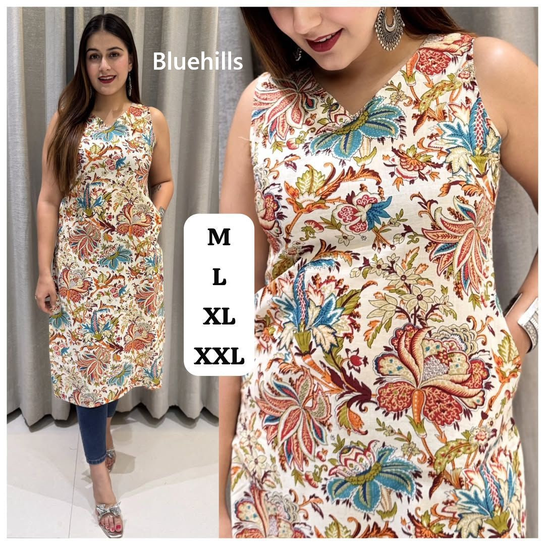 Sleeveless Bluehills Cotton Kurtis Supplier India