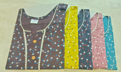 Sleeveless Pattern Ruchee Fashion Cotton Night Gowns Manufacturer