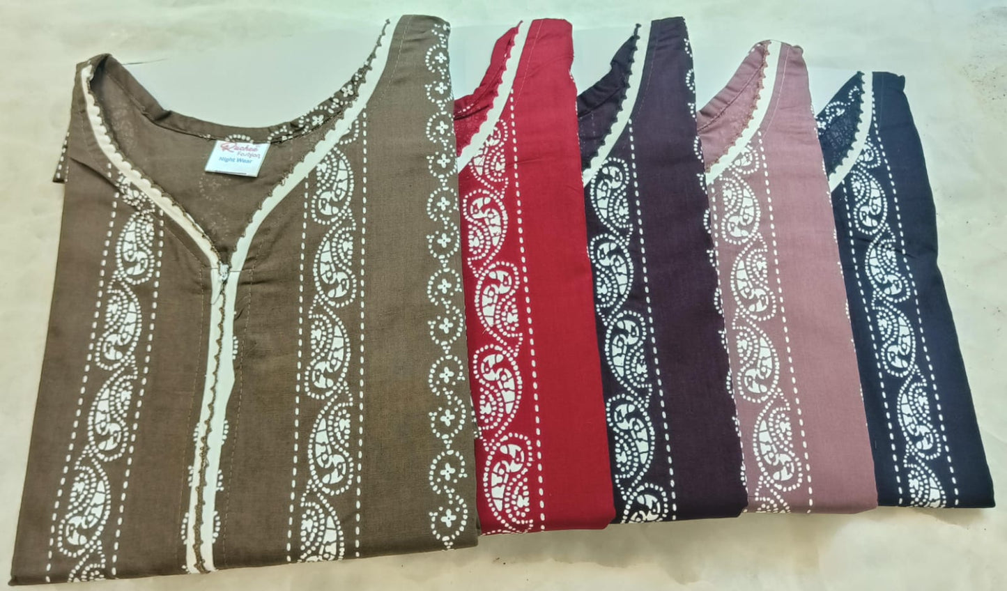 Sleeveless Pattern Ruchee Fashion Cotton Night Gowns Manufacturer