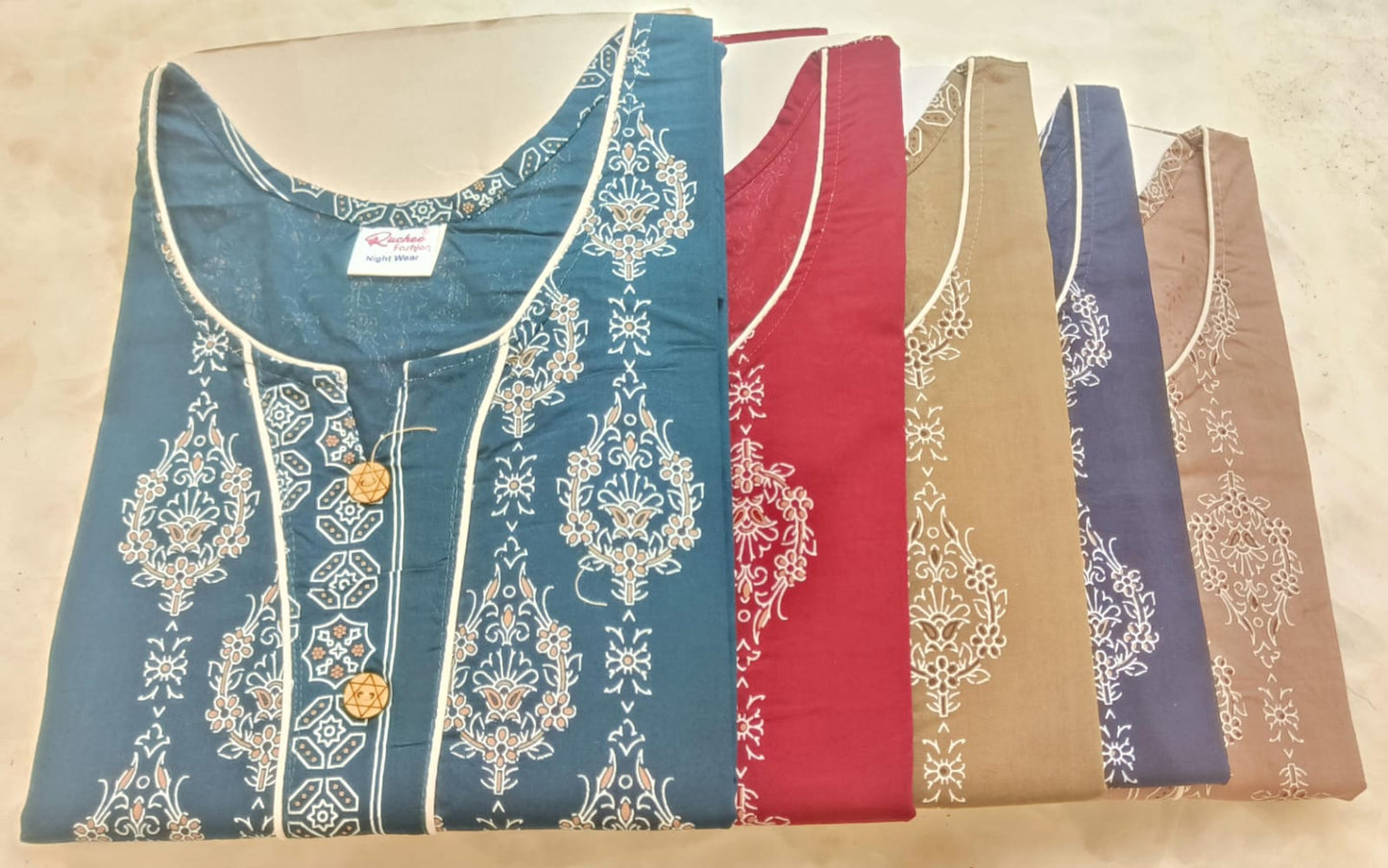 Sleeveless Pattern Ruchee Fashion Cotton Night Gowns Manufacturer