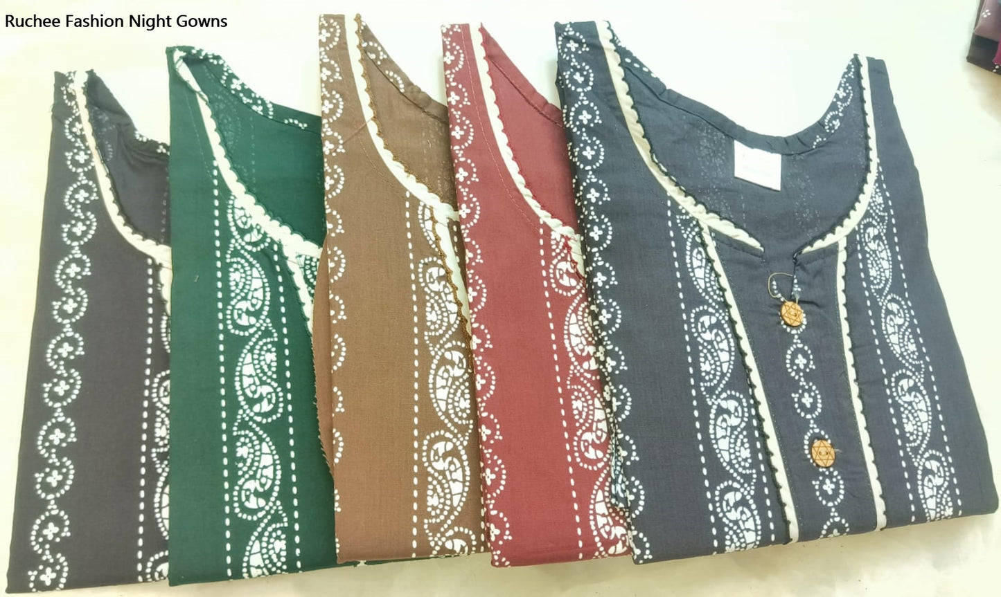 Sleeveless Pattern Ruchee Fashion Cotton Night Gowns Manufacturer