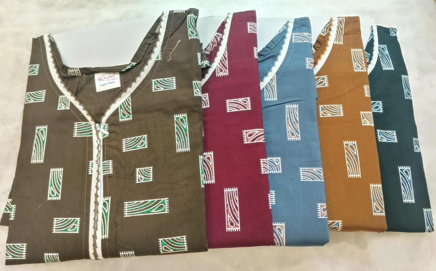 Sleeveless Pattern Ruchee Fashion Cotton Night Gowns Manufacturer