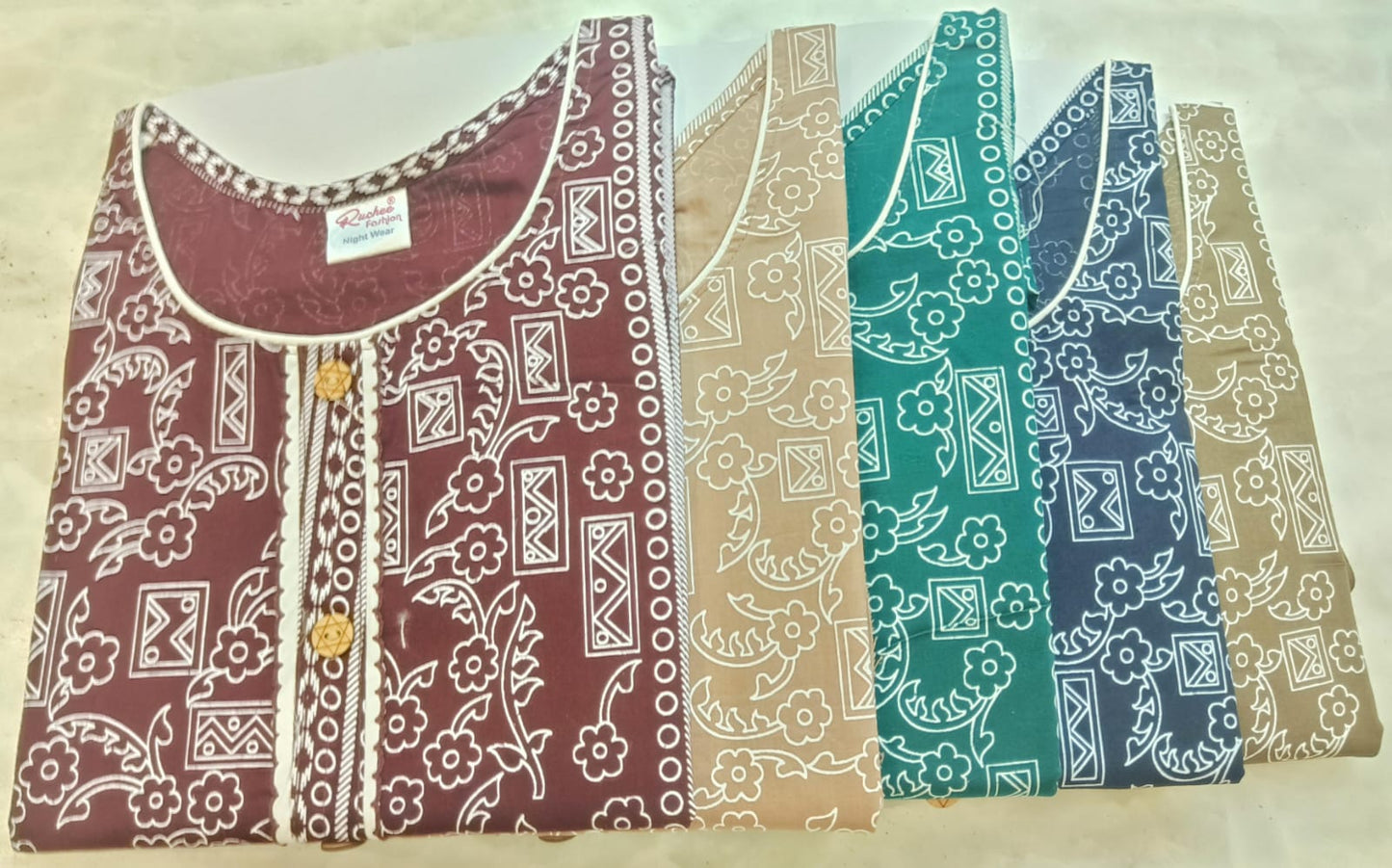 Sleeveless Pattern Ruchee Fashion Cotton Night Gowns Manufacturer