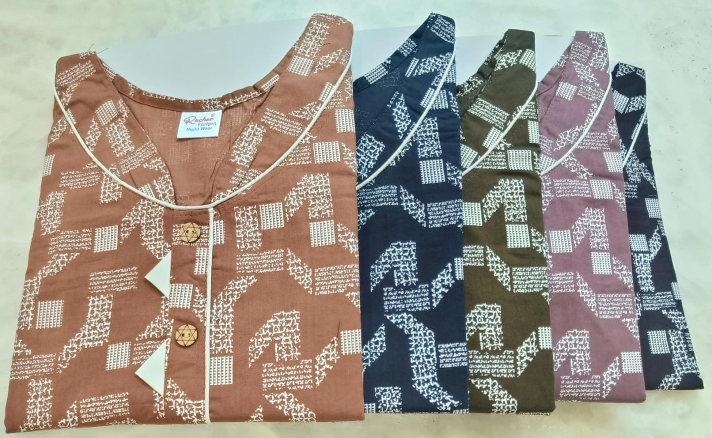 Sleeveless Pattern Ruchee Fashion Cotton Night Gowns Manufacturer