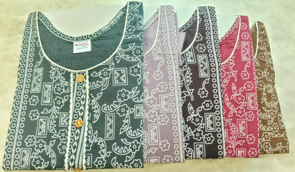 Sleeveless Pattern Ruchee Fashion Cotton Night Gowns Manufacturer