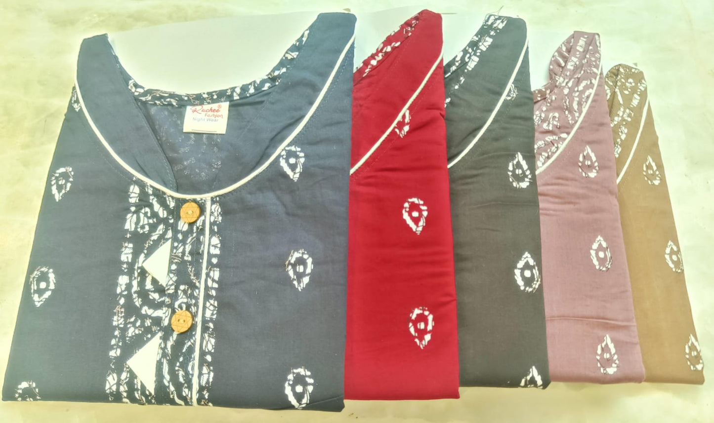 Sleeveless Pattern Ruchee Fashion Cotton Night Gowns Manufacturer