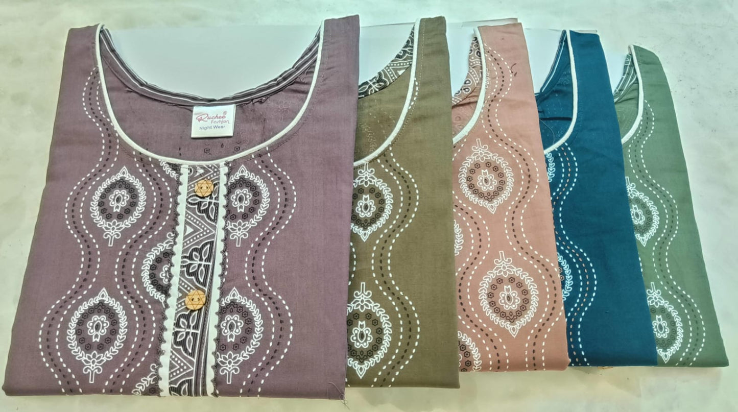 Sleeveless Pattern Ruchee Fashion Cotton Night Gowns Manufacturer