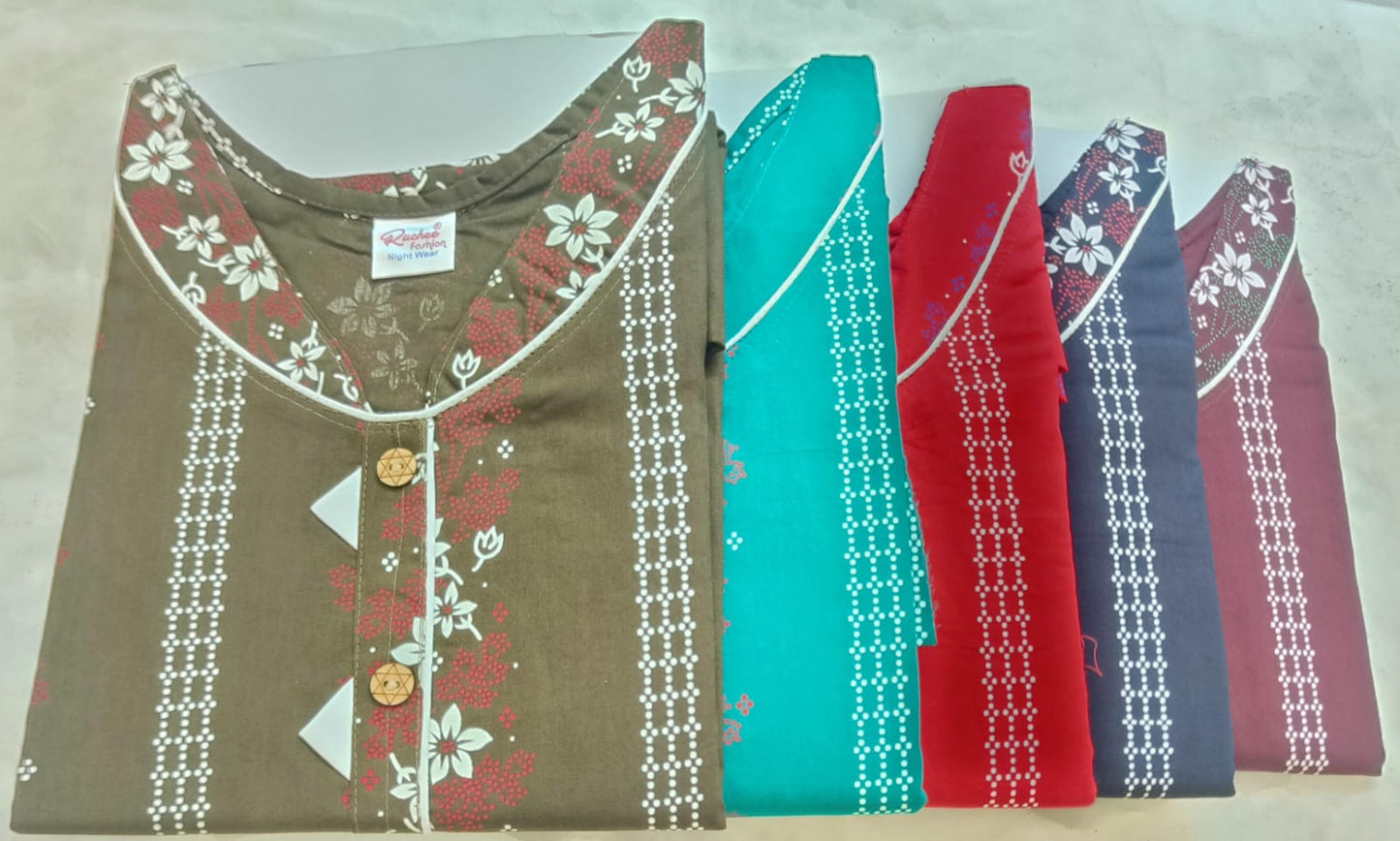 Sleeveless Pattern Ruchee Fashion Cotton Night Gowns Manufacturer