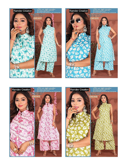 Sleeveless Printed 2507 Ramdev Creation Cotton Co Ord Set Exporter