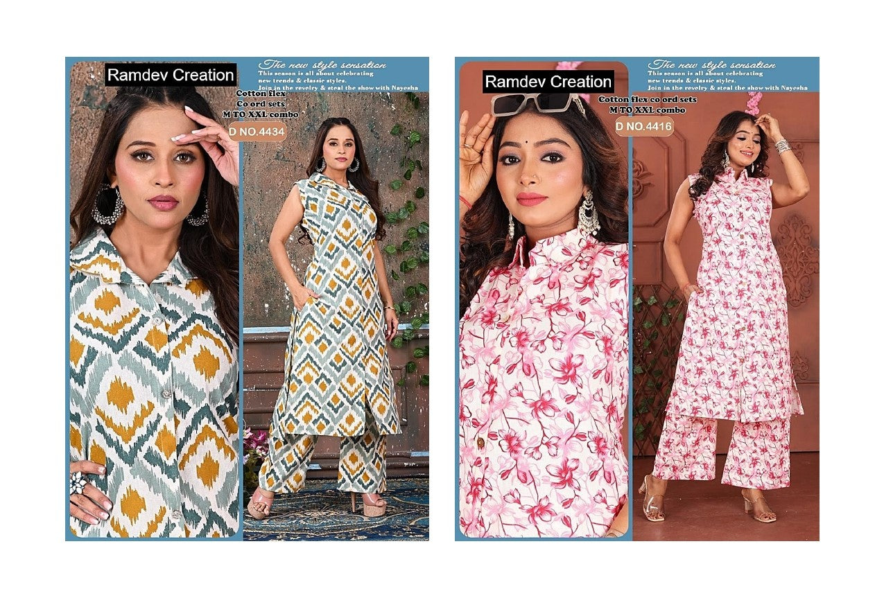 Sleeveless Printed 2507 Ramdev Creation Cotton Co Ord Set Exporter