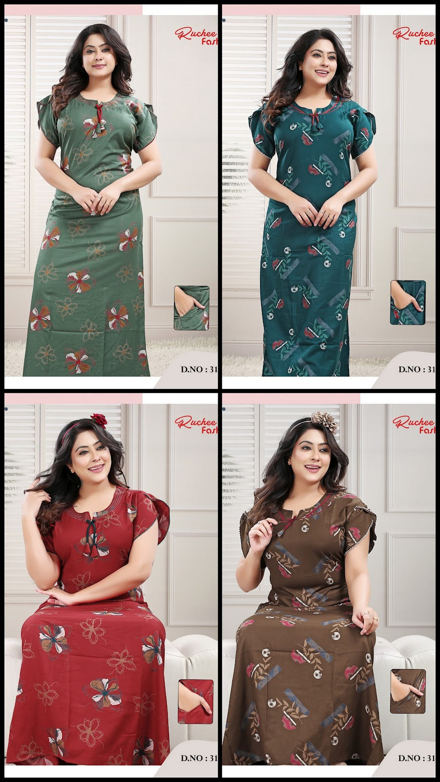 Sleeves Design 0203 Ruchee Fashion Alpine Night Gowns Wholesale