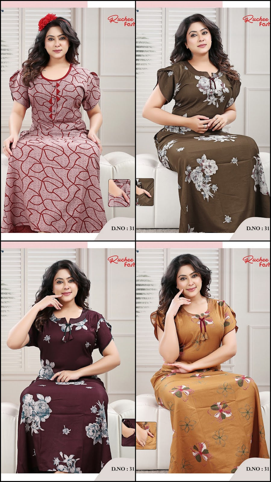 Sleeves Design 0203 Ruchee Fashion Alpine Night Gowns Wholesale