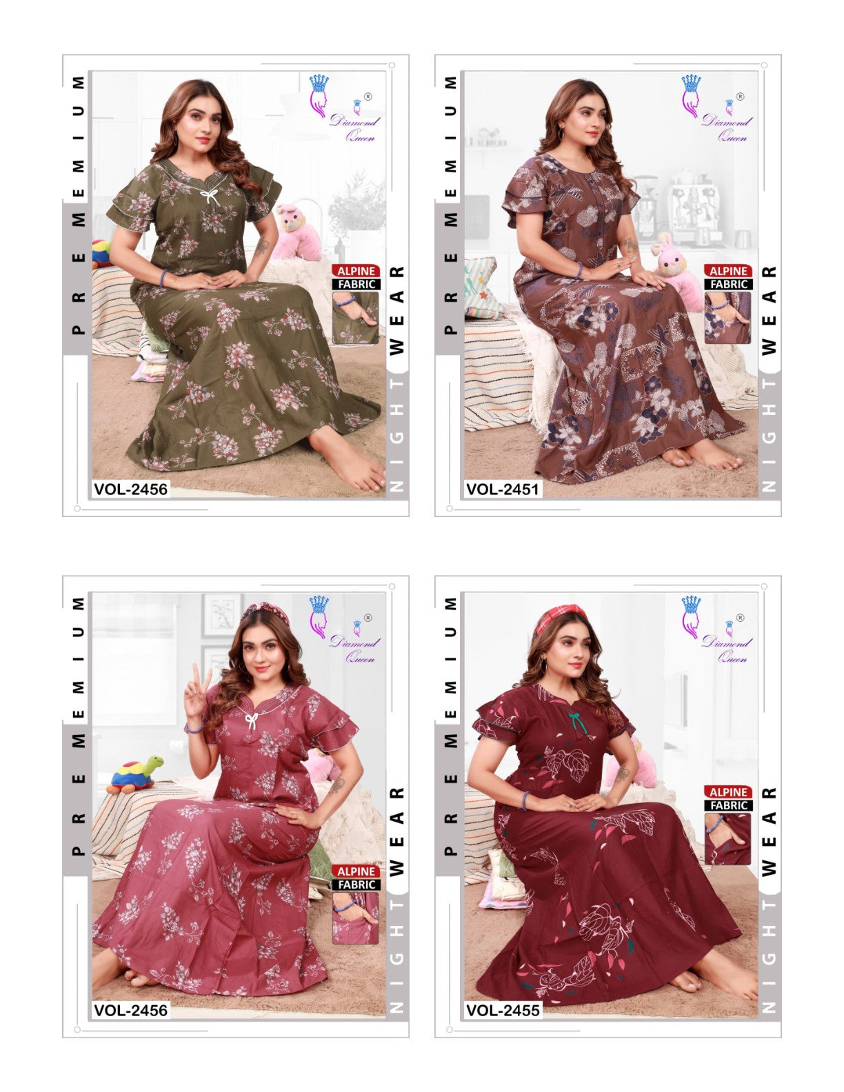 Sleeves Pattern 1311 Diamond Queen Alpine Night Gowns Exporter Gujarat