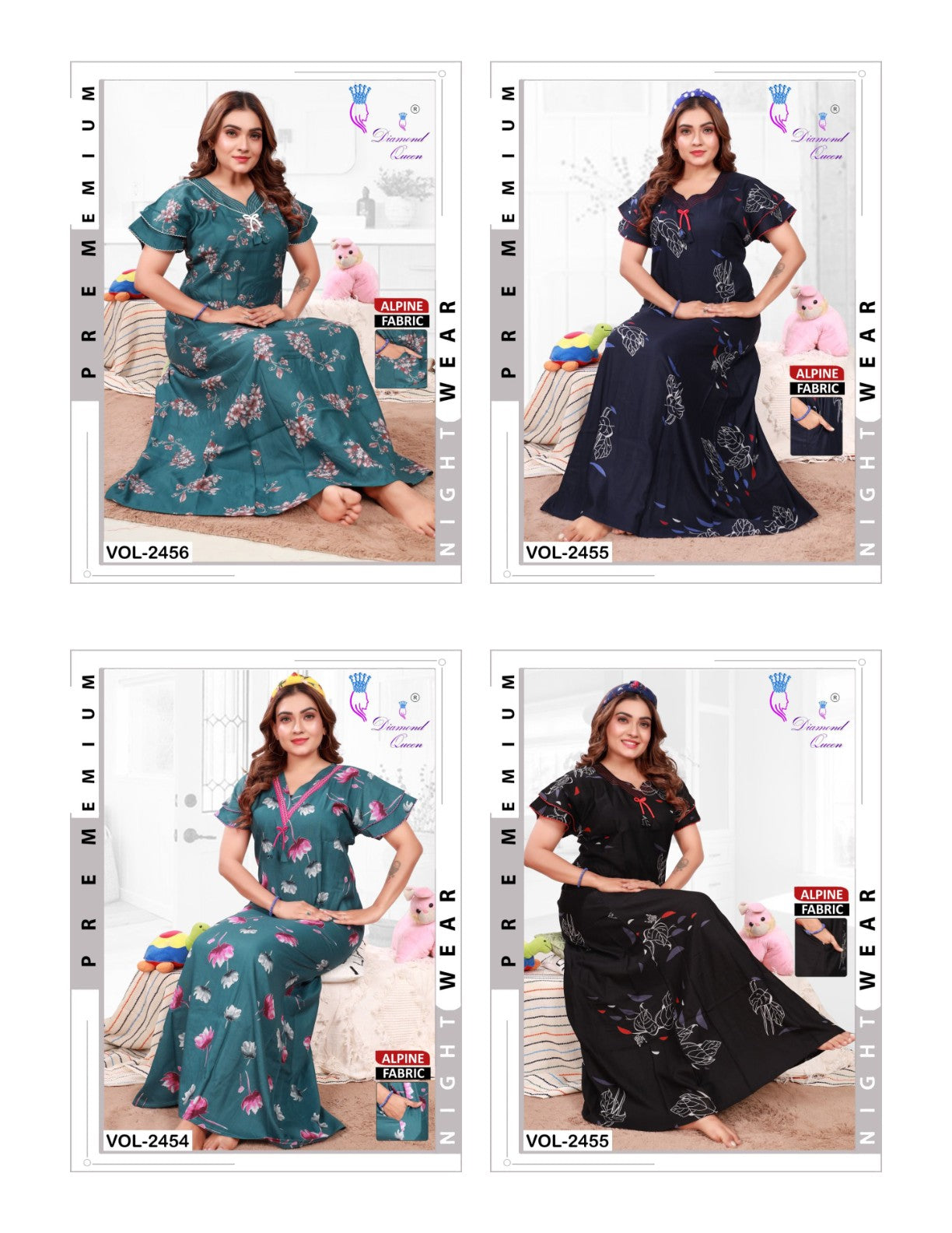 Sleeves Pattern 1311 Diamond Queen Alpine Night Gowns Exporter Gujarat