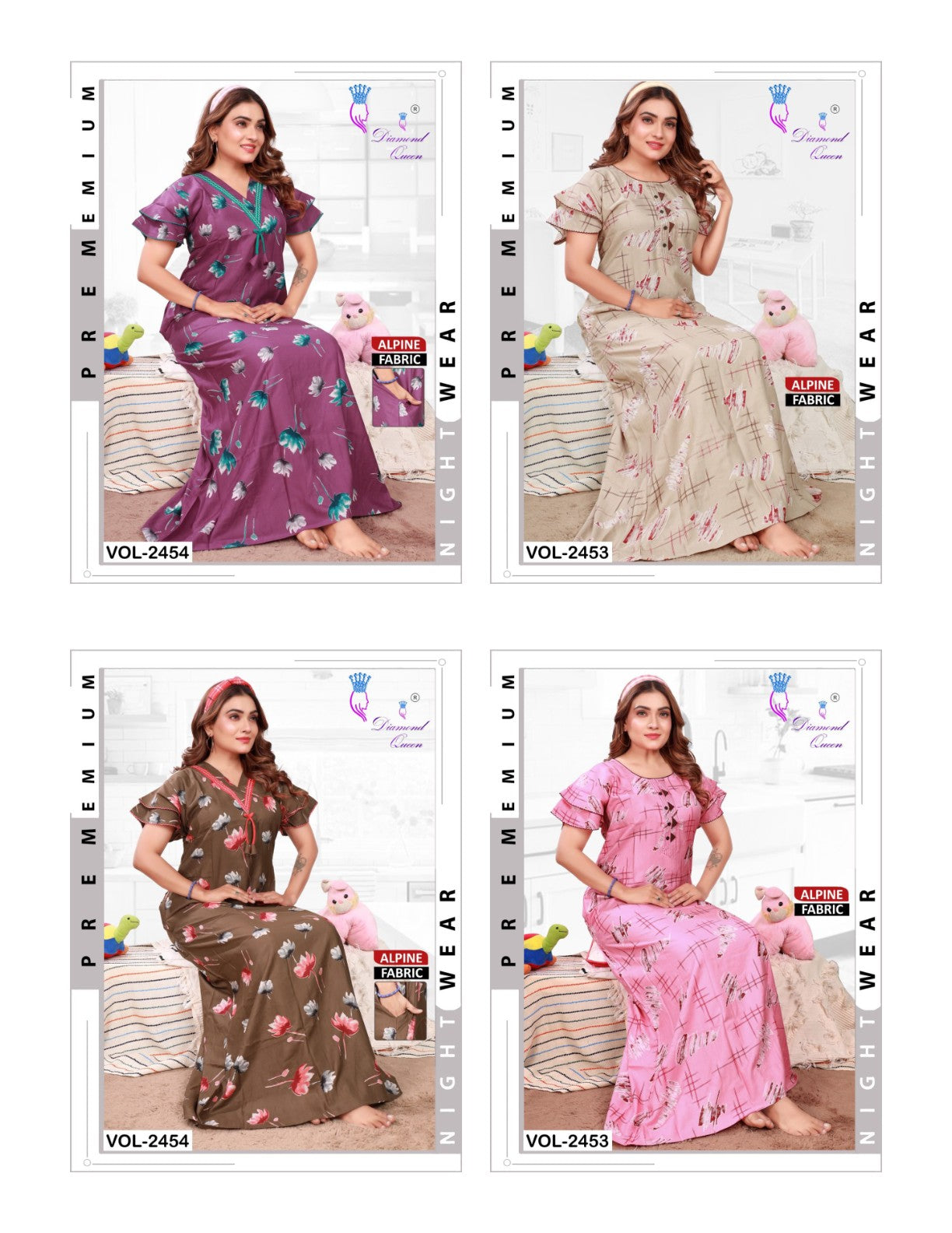 Sleeves Pattern 1311 Diamond Queen Alpine Night Gowns Exporter Gujarat