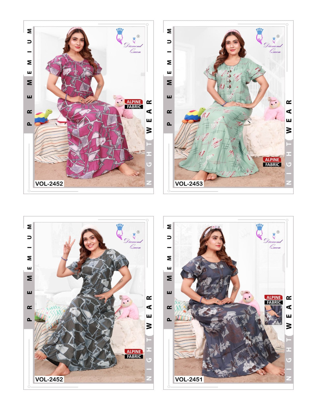 Sleeves Pattern 1311 Diamond Queen Alpine Night Gowns Exporter Gujarat