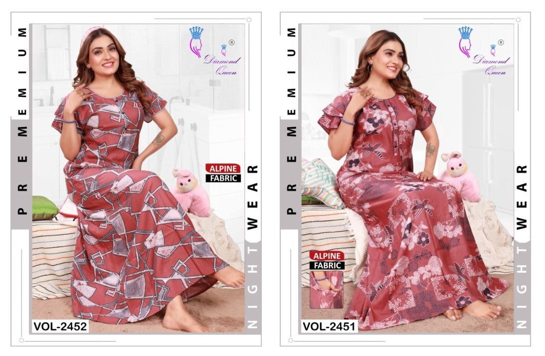 Sleeves Pattern 1311 Diamond Queen Alpine Night Gowns Exporter Gujarat