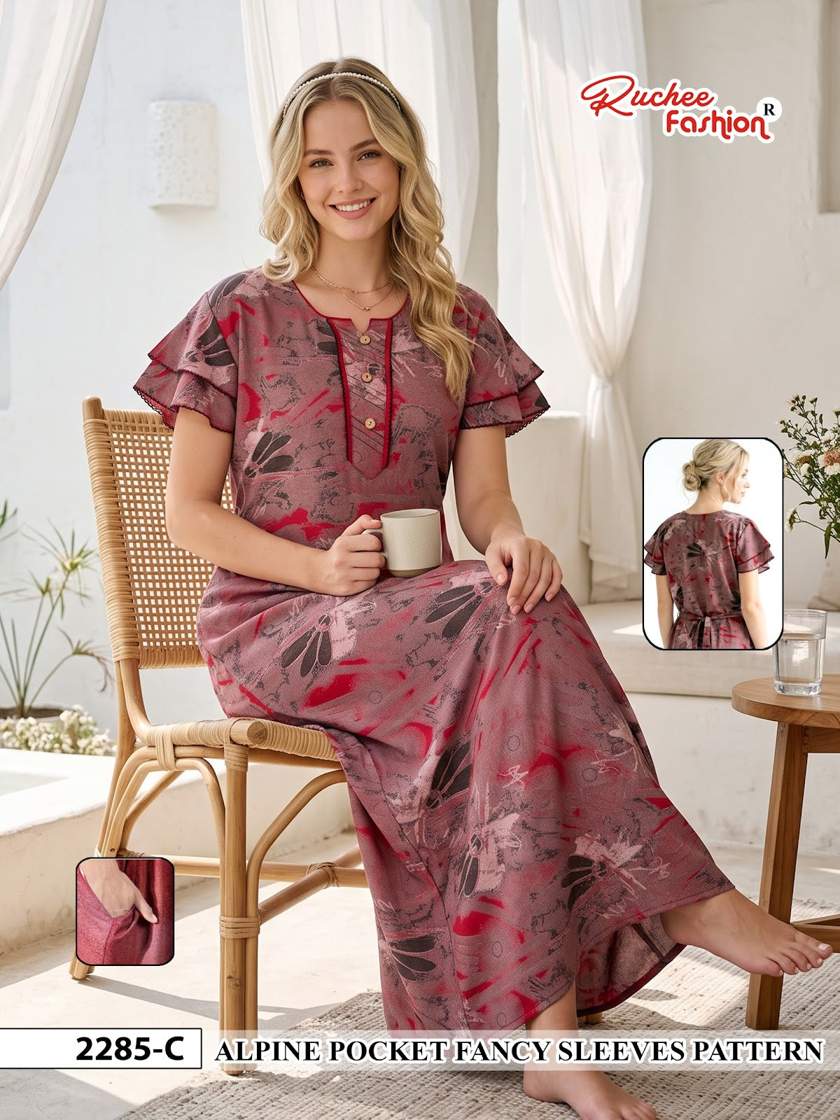 Sleeves Pattern 1410 Ruchee Fashion Alpine Night Gowns Supplier India