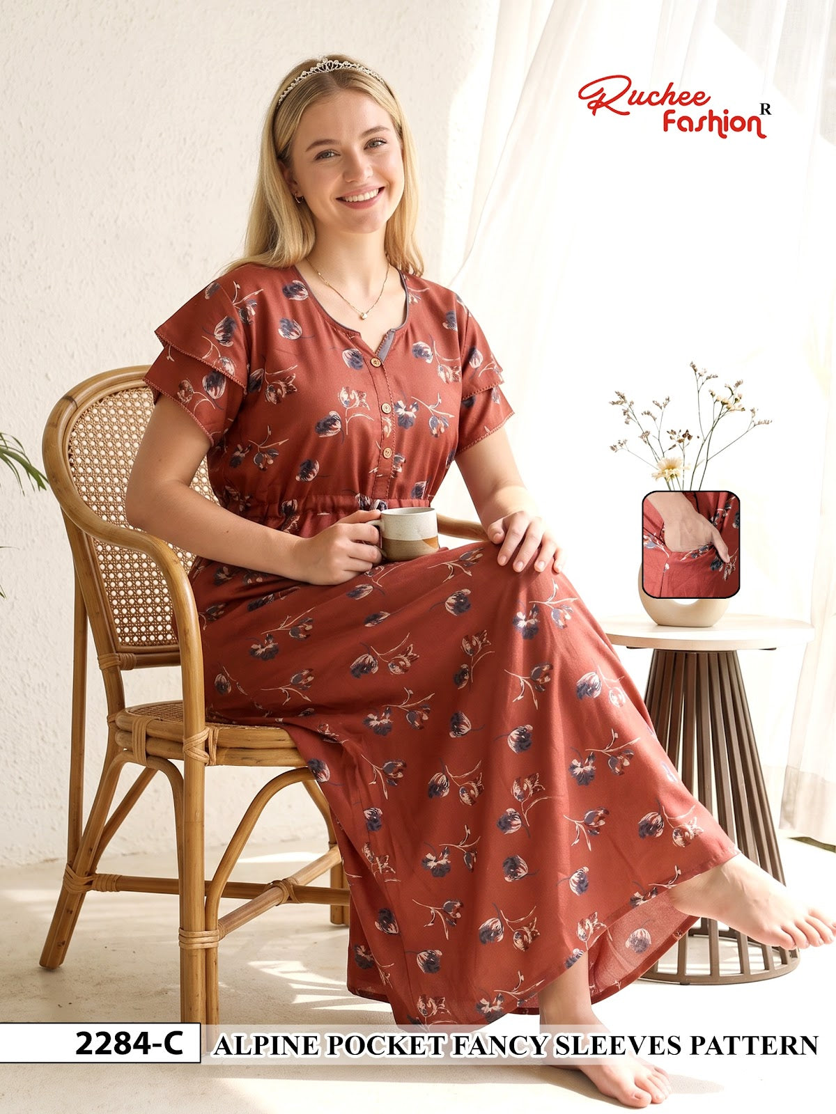 Sleeves Pattern 1410 Ruchee Fashion Alpine Night Gowns Supplier India