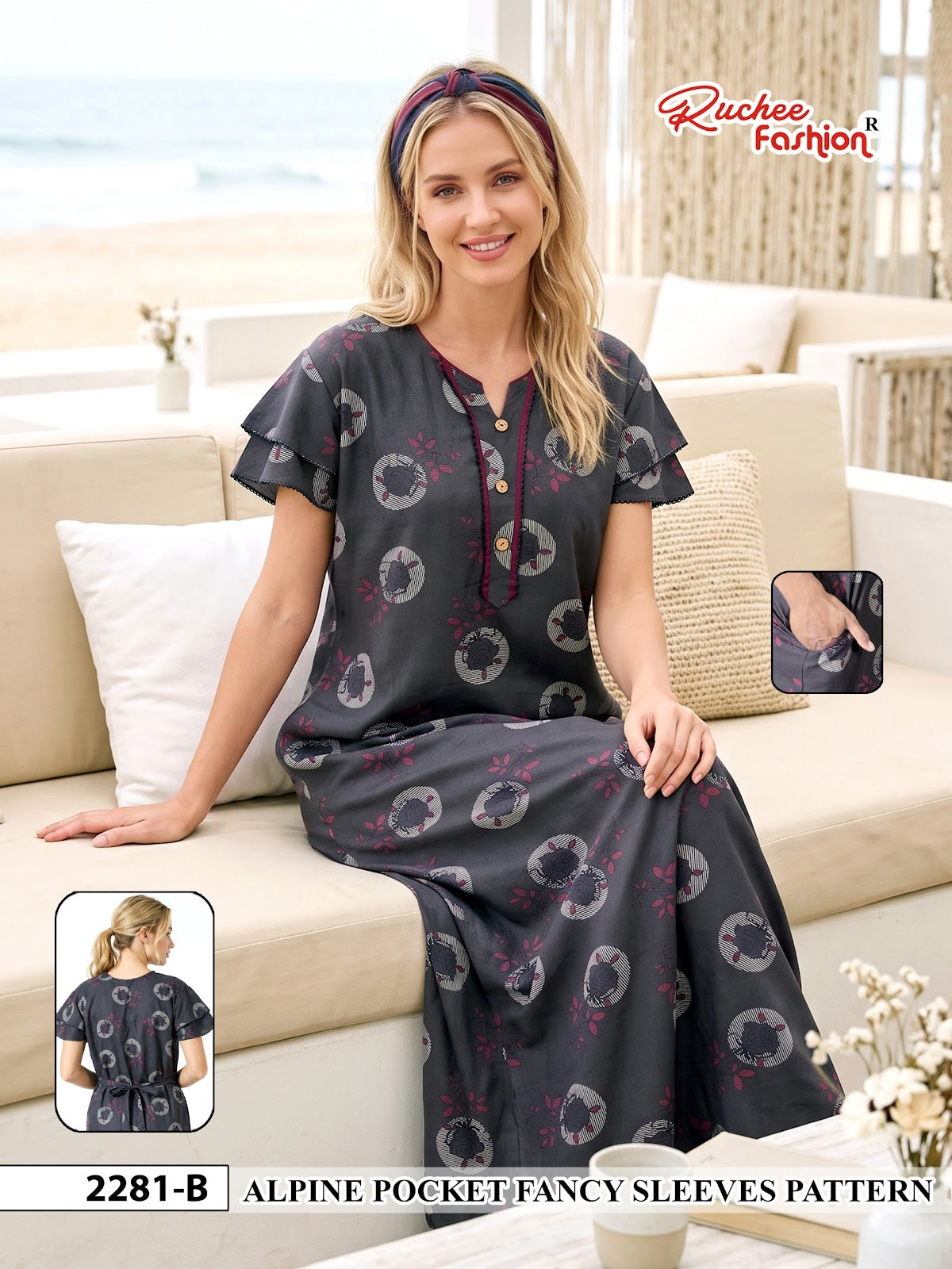 Sleeves Pattern 1410 Ruchee Fashion Alpine Night Gowns Supplier India