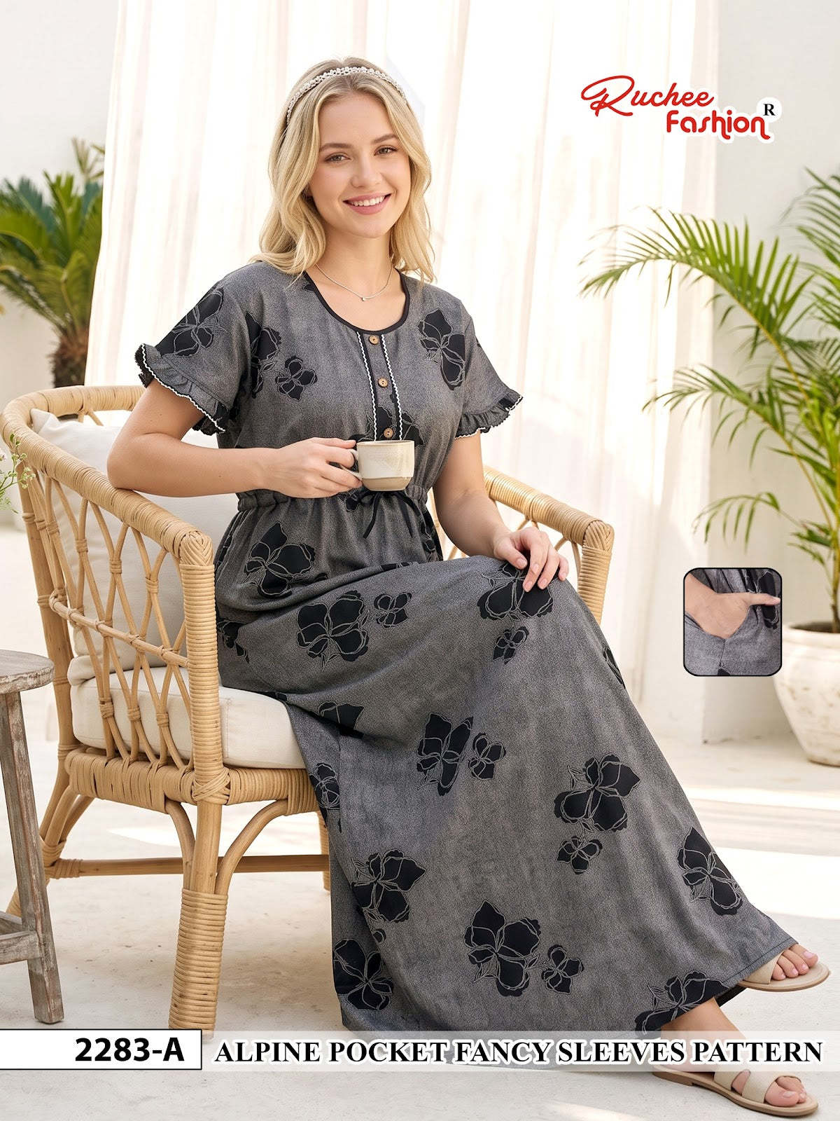 Sleeves Pattern 1410 Ruchee Fashion Alpine Night Gowns Supplier India
