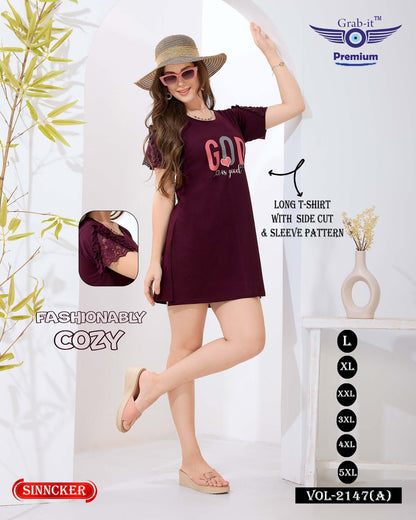 Sleeves Pattern Vol 2147 A Grab It Sinker Women Long Tshirt Exporter Gujarat