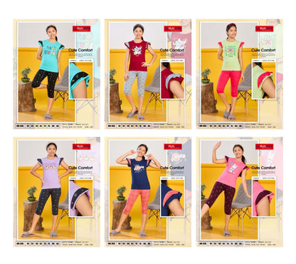 Smart Girls Run Kids Cotton Biowashed Girls Capri Night Suits Supplier Ahmedabad