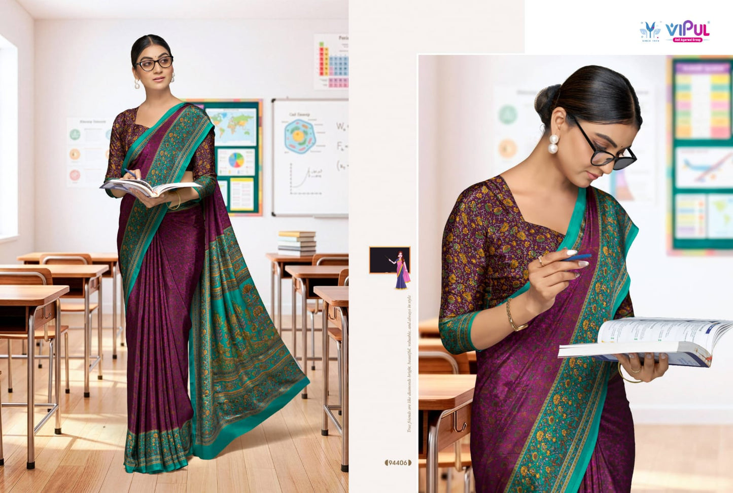 Smart Silk Vol 7 Vipul Crape Uniform Sarees Exporter Gujarat