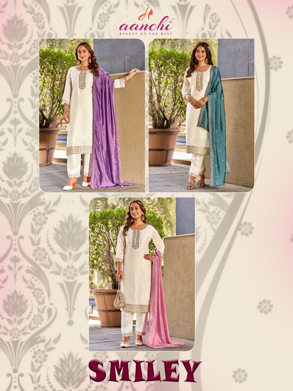 Smiley Aanchi Vichitra Silk Readymade Pant Style Suits Wholesale Price