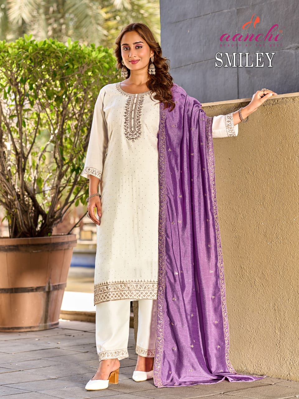 Smiley Aanchi Vichitra Silk Readymade Pant Style Suits Wholesale Price