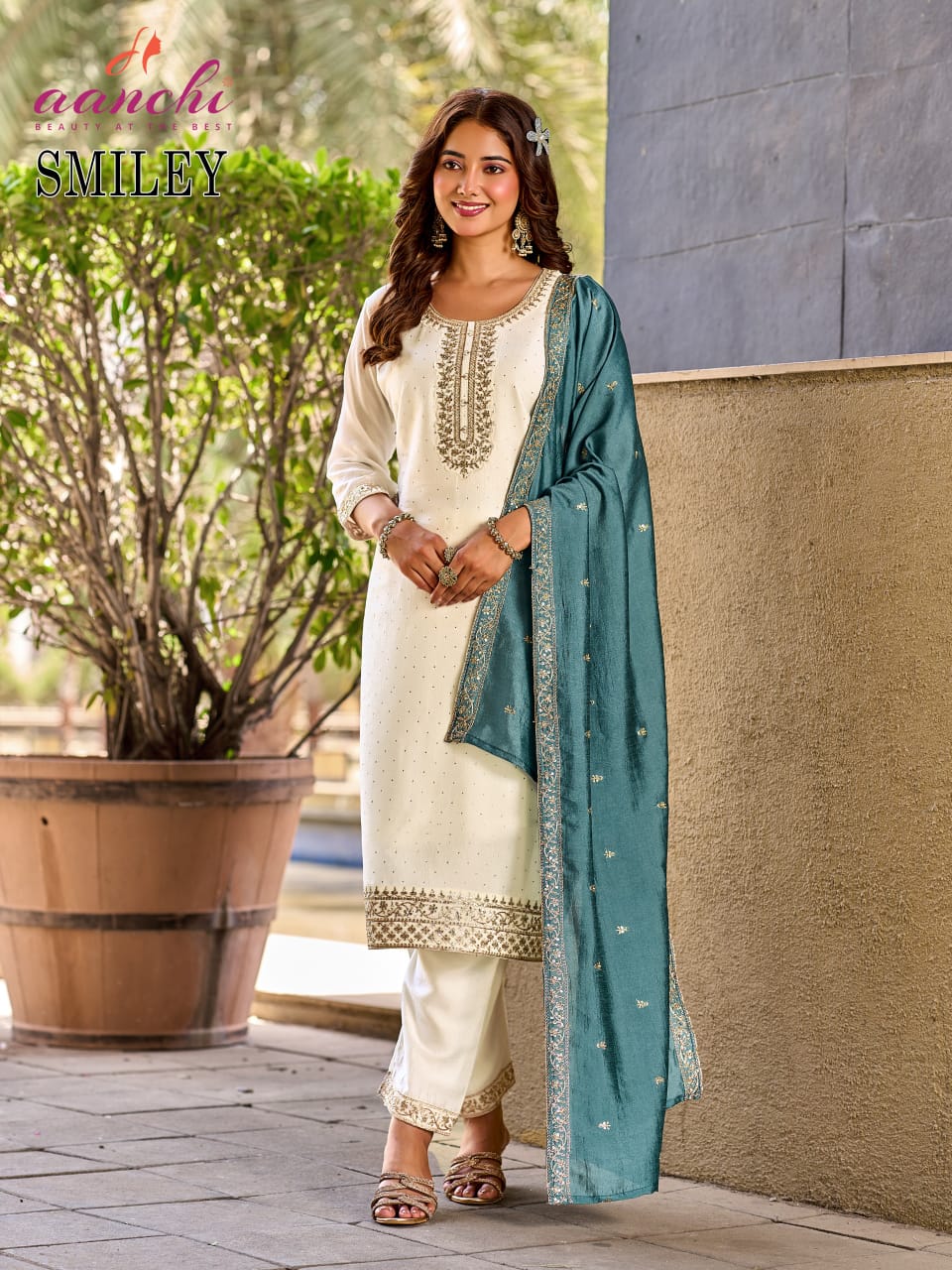 Smiley Aanchi Vichitra Silk Readymade Pant Style Suits Wholesale Price