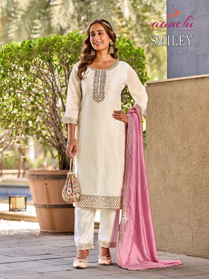 Smiley Aanchi Vichitra Silk Readymade Pant Style Suits Wholesale Price